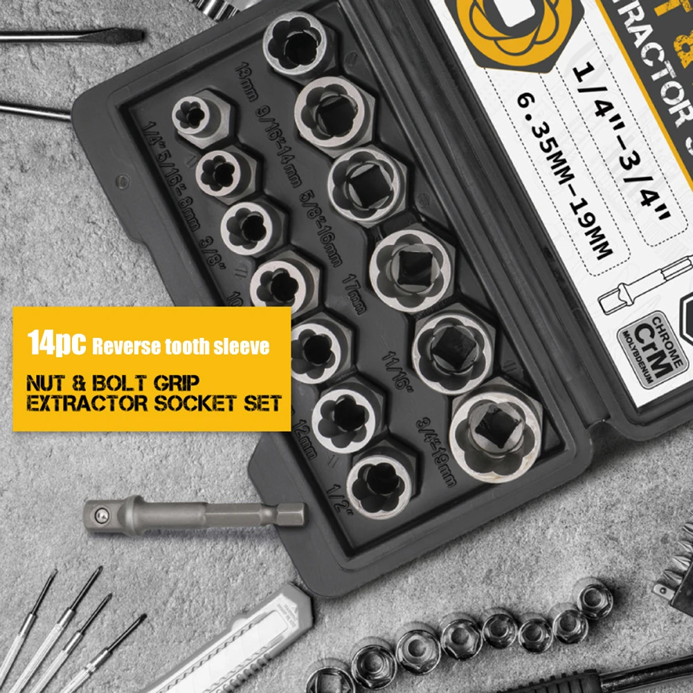 

14Pcs Hex Shank Socket Set Wrench Head Nut Hex Shank Set Extension Holder Bit Adapter with Plastic Storage Box