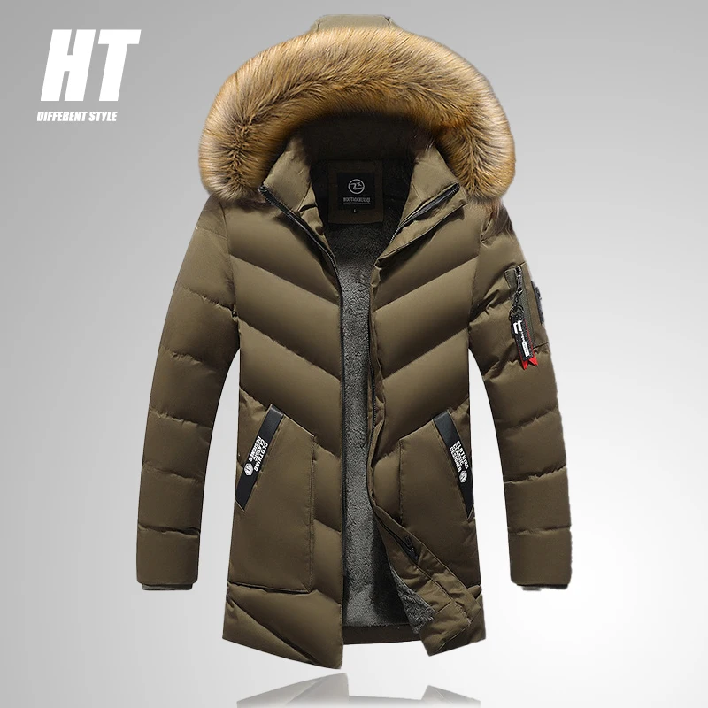 Мужская зимняя куртка с меховым воротником и капюшоном на шерстяной подкладке |