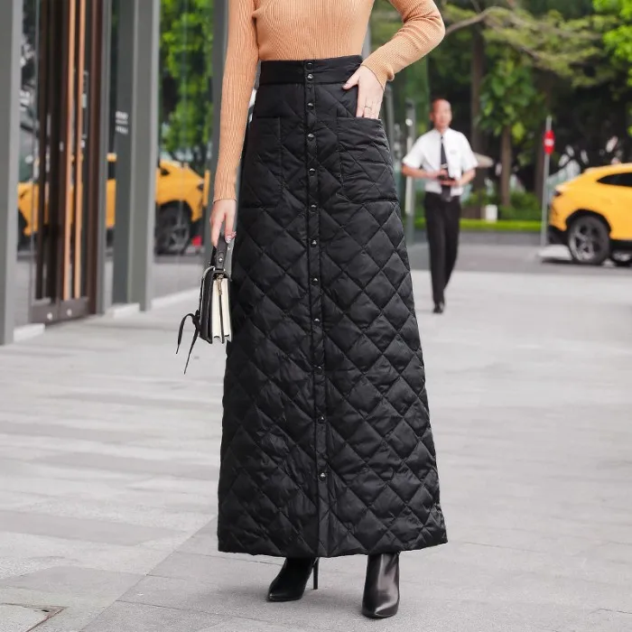 black Down cotton plus size vintage high waist clothes autumn winter casual maxi long skirts womens skirt women streetwear