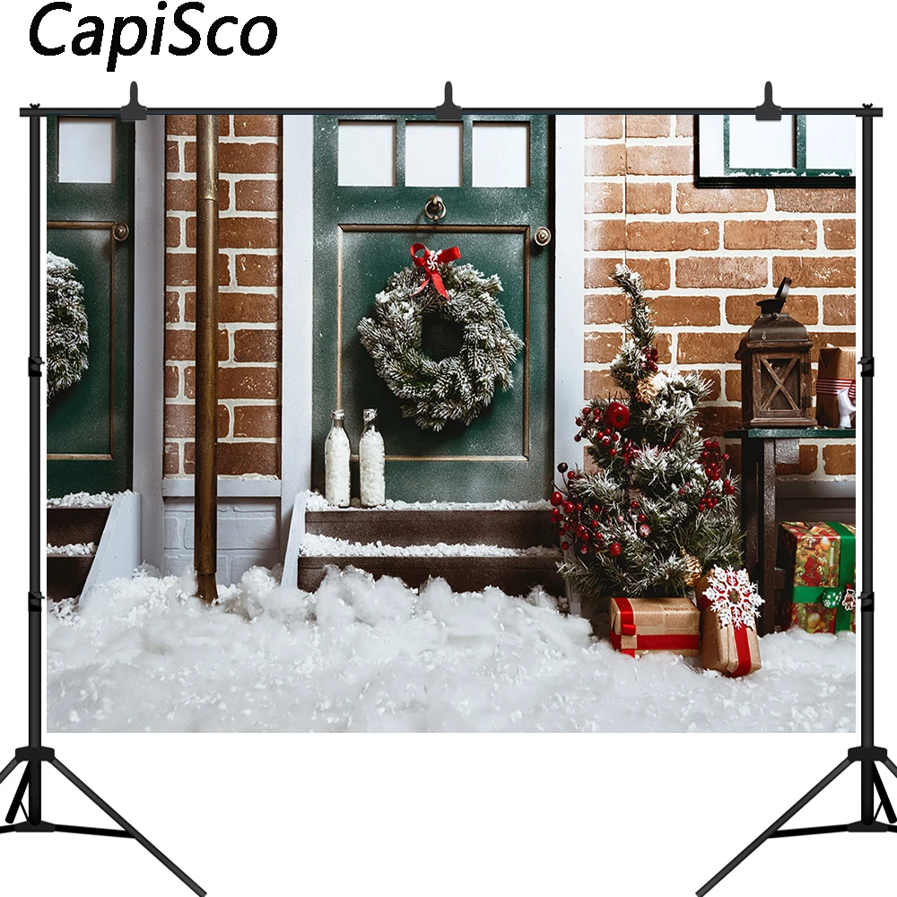Capisco фоны для фотостудии винтажная кирпичная стена дверь Рождество ребенок снег