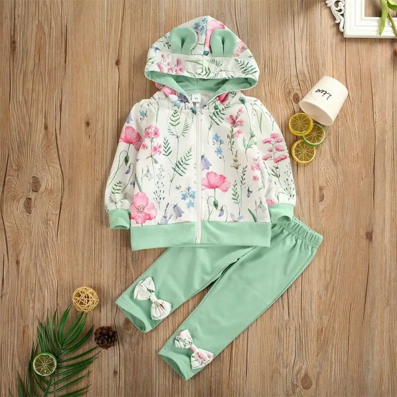 1-6T Kids Girls Clothes Set Floral Print Long Sleeve Sweatshirt Full Pants Cotton Toddler Autumn Tracksuit Girl Outfit | Детская одежда