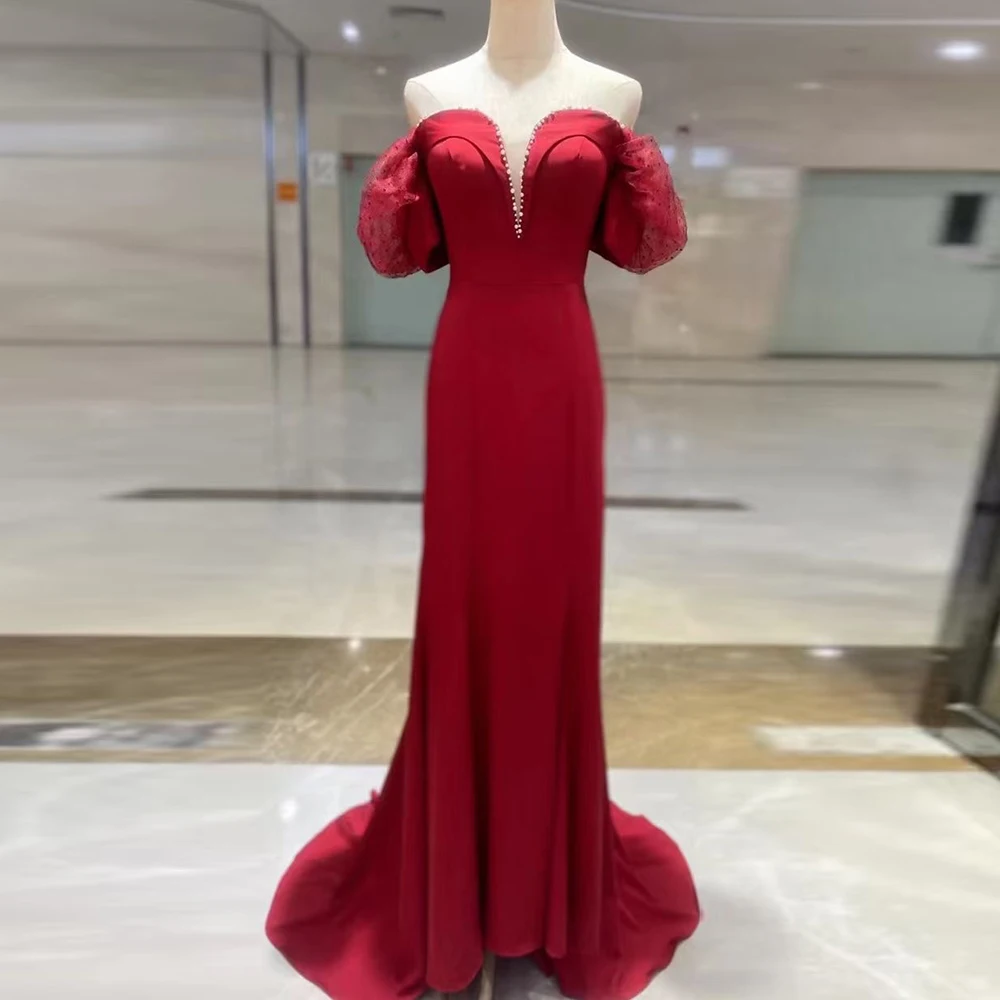 

Satin V-Neck Evening Dresses Long 2021 Off-The-Shoulder Mermaid Elegant Beading Prom Gowns ​Sexy Custom Made vestido de fiesta