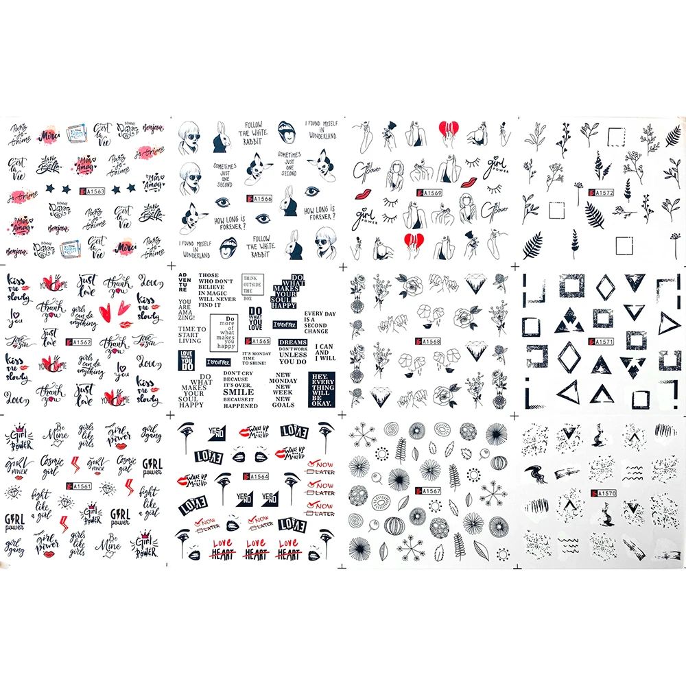 Наклейка для ногтей с черными цветами и листьями|Стикеры наклейки| |