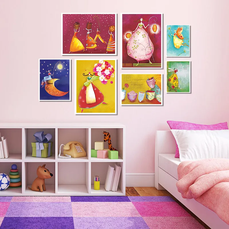 Сказочные настенные наклейки феи Динь холст живопись Декор детская девушка