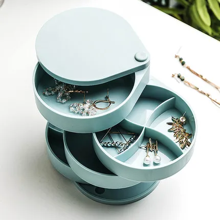 

4 Layers Jewelry Storage Box 360 Degrees Rotary Holder Jewelry Organizer Earrings Rubber Band Bracelet Multi-Function Organizer
