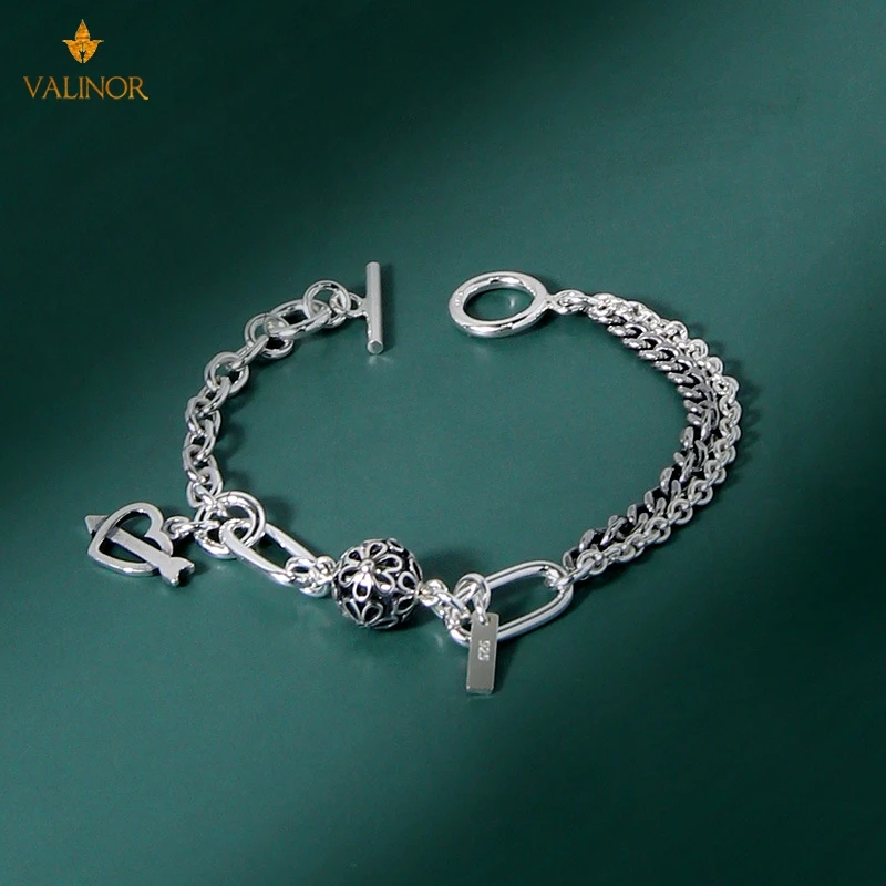 

Новый стиль ретро старый любовь объемный браслет 925 пробы серебро