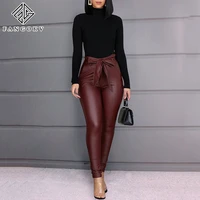 s 3xl fashion casual pu pants plus size solid color leggings belt pencil leather trousers