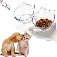 explosive cat double bowl cat bowl dog bowl transparent non slip food bowl with protective cervical spine transparent cat