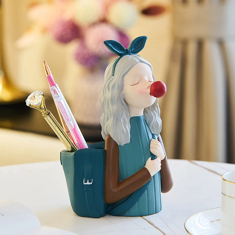 

Multifunctional Cute Girl Blowing Bubbles Pen Holder Accessories for Home Office Storage Bubble detachable design TB