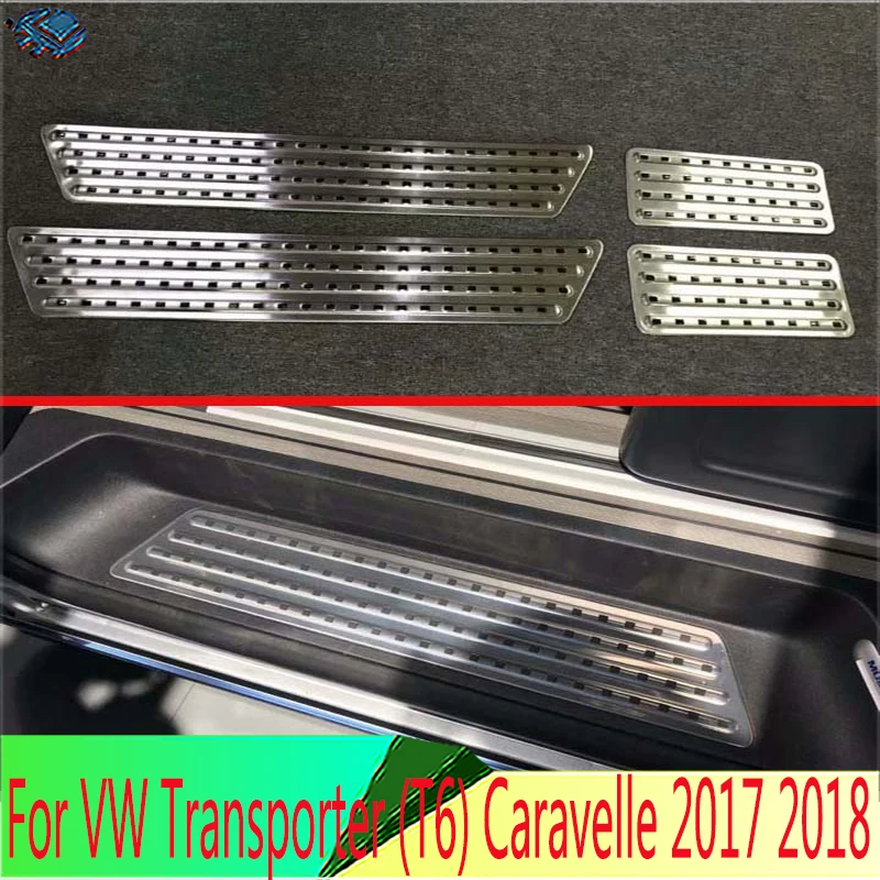 For VW Volkswagen Transporter (T6) Caravelle 2017-2022 Stainless Steel Inner Inside Door Sill Panel Scuff Plate Kick Step Trim