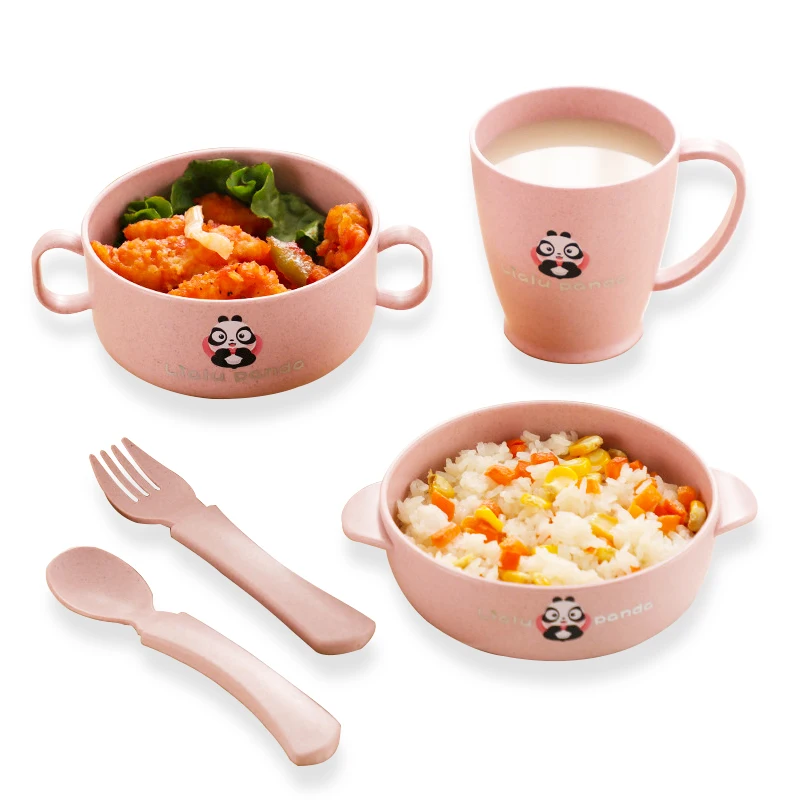 Детская разноцветная безопасная миска из пшеничной соломы милая мультяшная