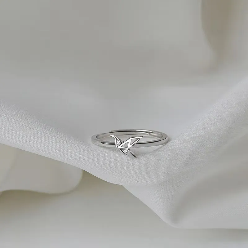 

Fashion women's S925 silver color simple hollow zircon paper crane personality and delicious adjustable rings JZ135