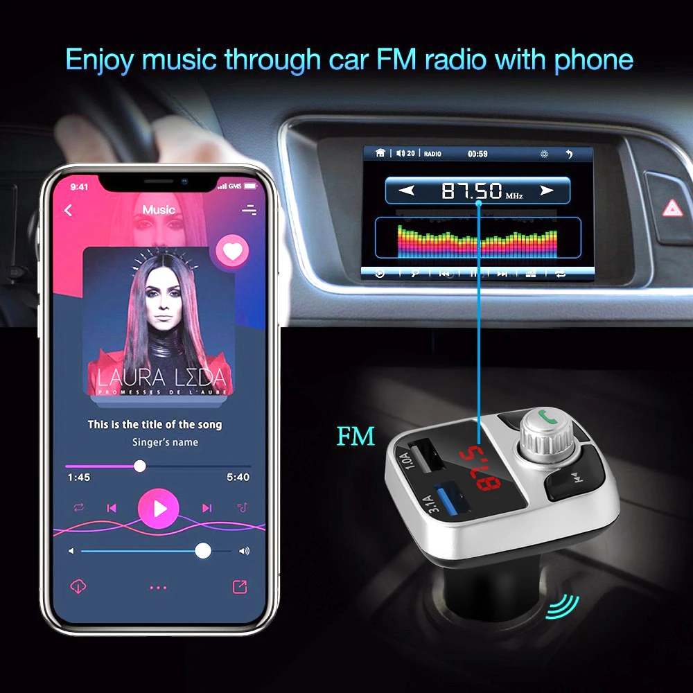 Автомобильный MP3 плеер с функцией громкой связи беспроводной аудиоприемник FM