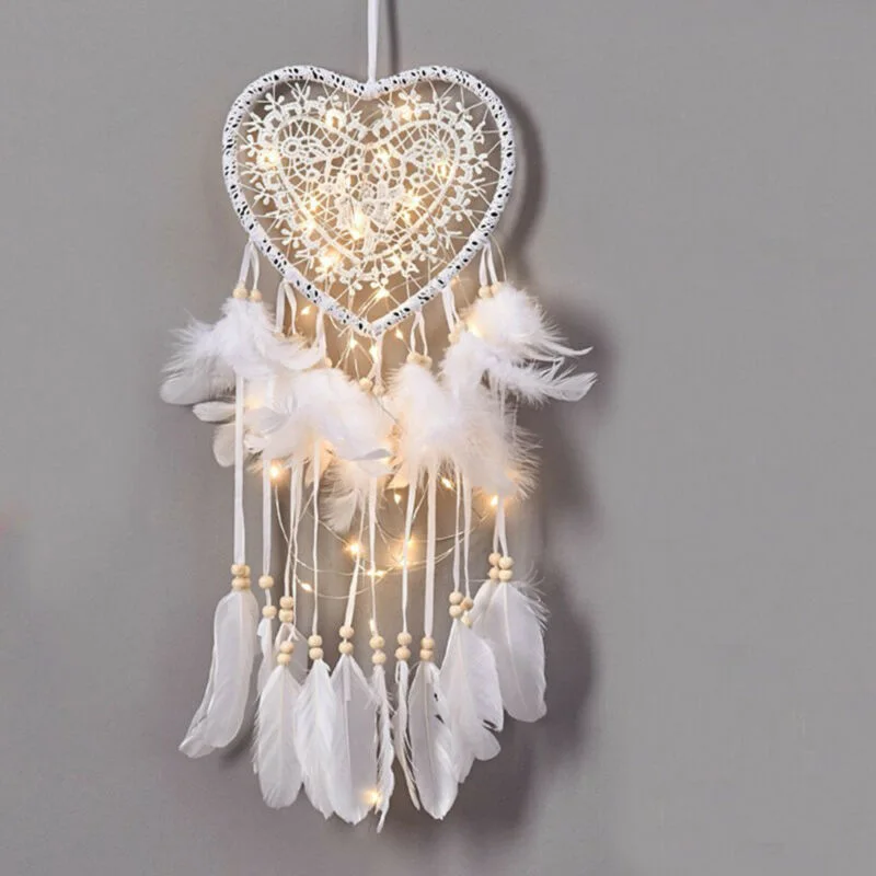 Светодиодный светильник в форме сердца 1 шт. Подвеска с перьями для спальни