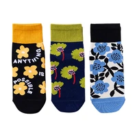 3pcs womens socks trend personality girl short vintage flower yellow blue green mid calf harajuku casual trend flat sock female