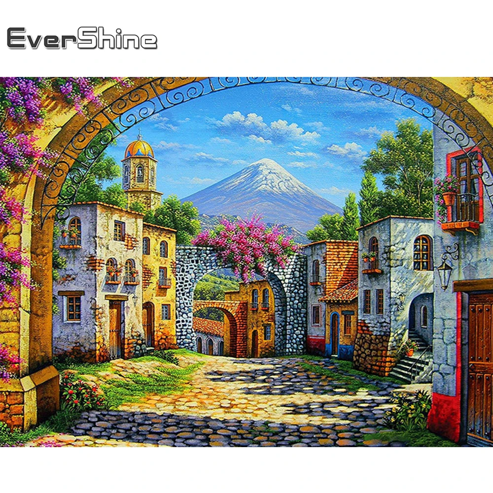 

Evershine 5D DIY Алмазная вышивка улица картина стразы полная площадь Алмазный мозаика пейзаж дом вышивка крестом декор для дома