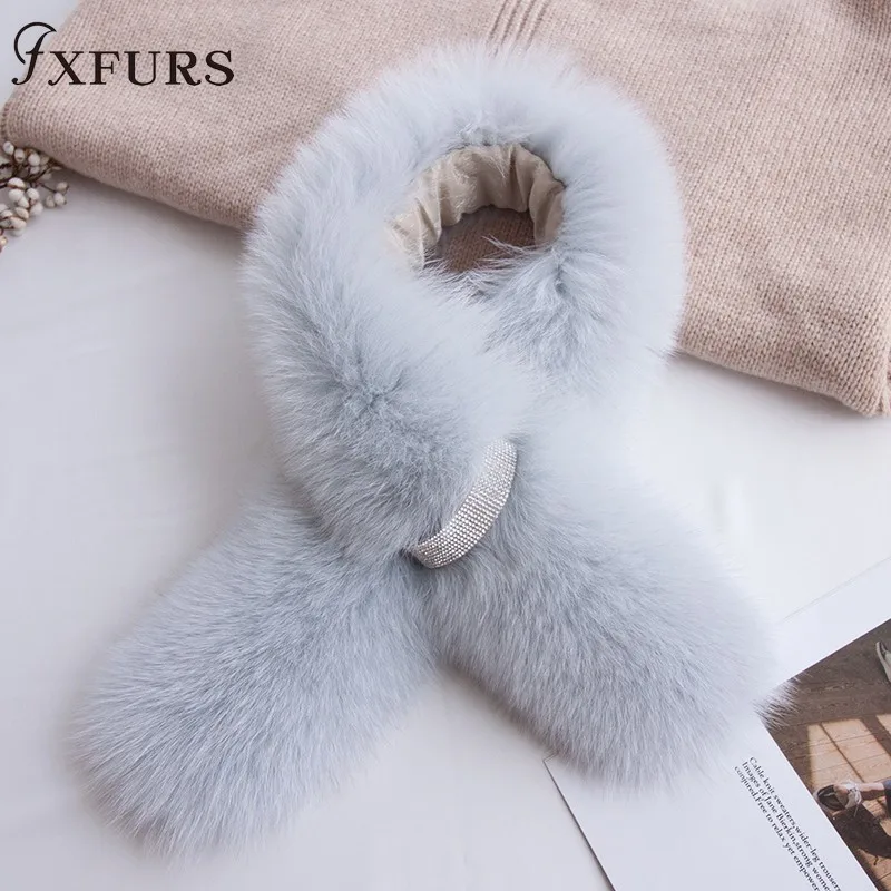 FXFURS корейский стиль Зимний женский меховой шарф натуральный Лисий Мех Шарфы Теплый шейный меховой воротник шаль новые меховые модные аксессуары