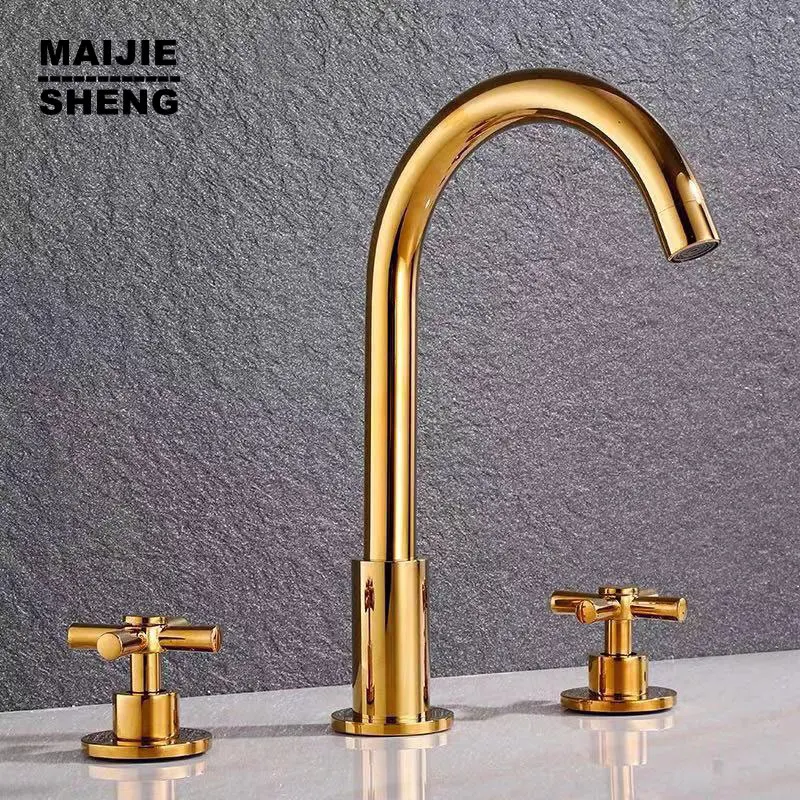 Смеситель для раковины в ванную комнату однотонный кран с двумя ручками 3