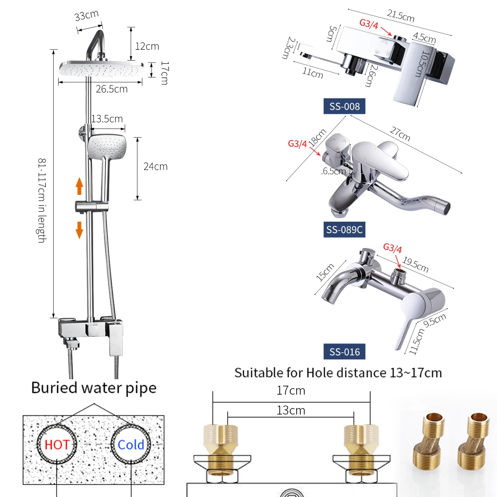 Shower Faucets with 8 inch Head 3 functions Set Bathroome Hot Cold Water Mixer Chrome With Soap Dispenser | Обустройство дома