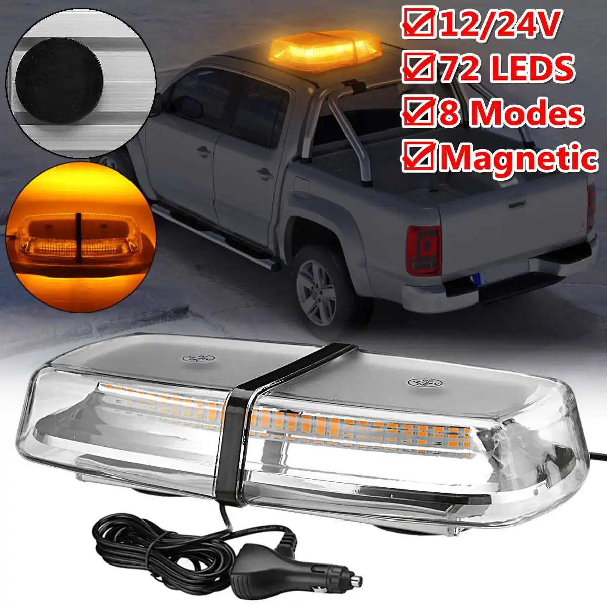 

72 LED Strobe Beacon Lights Rooftop Flash Emergency Warning 12V-24V Truck Yellow/Amber Car Atmosphere Light Roof Strobe Light