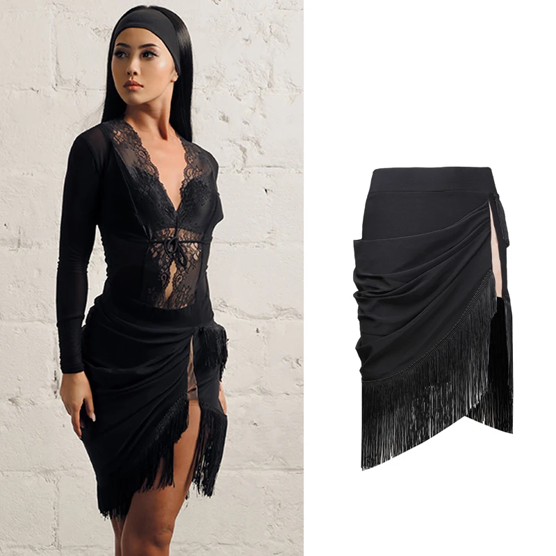 Юбка для латинских танцев Двухслойная юбка с бахромой взрослых женская одежда