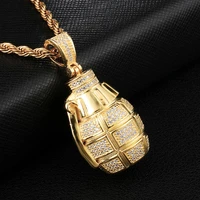 hip hop jewelry bling charm iced out bling cubic zircon cz grenades bombs necklace pendant for women men jewelry wholesale