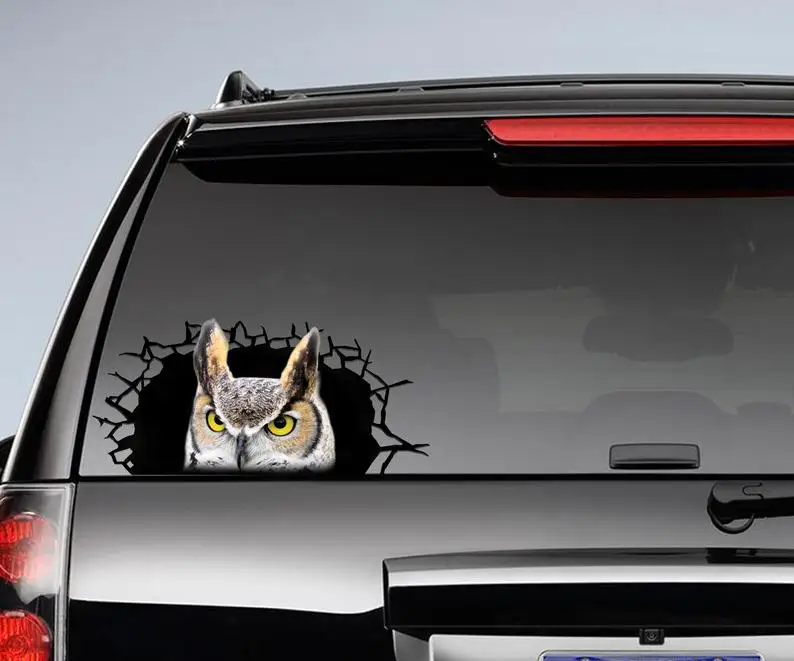 

2021 Horned Owl 3D sticker, cracked window decal , Horned Owl decal