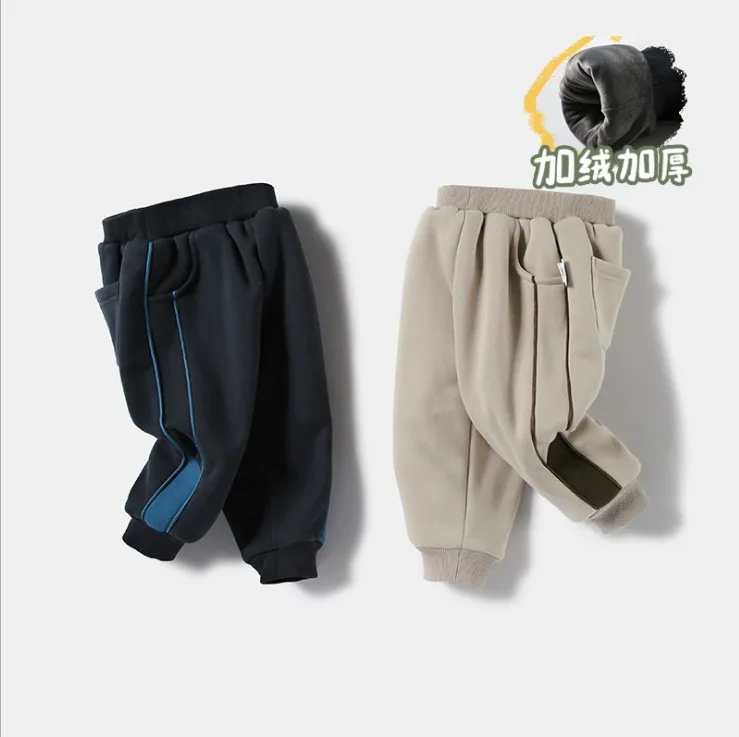 

80-120cm height boys winter pants thicken warm fleece inside boys pant fashion style kids winter long trousers
