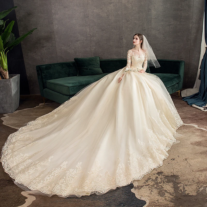 Женское кружевное свадебное платье белое/цвета слоновой кости цвета шампанского