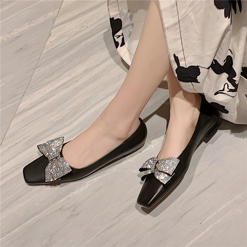 

VERCONAS Spring Summer Women Pumps Genuine Leather Concise Elegant Casual Butterfly-Knot Shallow Low Heels Shoes Woman 2021 New