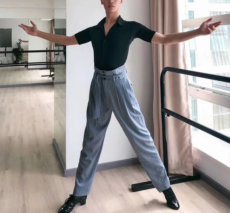 

New Adult Men Professional Latin Dance Pocket Pants Rumba Tango Samba Dancing Practice Performance Costume Black Trousers