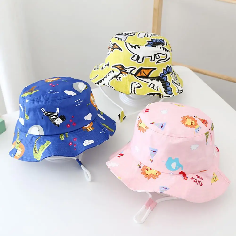 

Fisherman Hat Cartoon Dinosaur Print Sun Protection Breathable Baby Sun Bucket Hat for Daily Life
