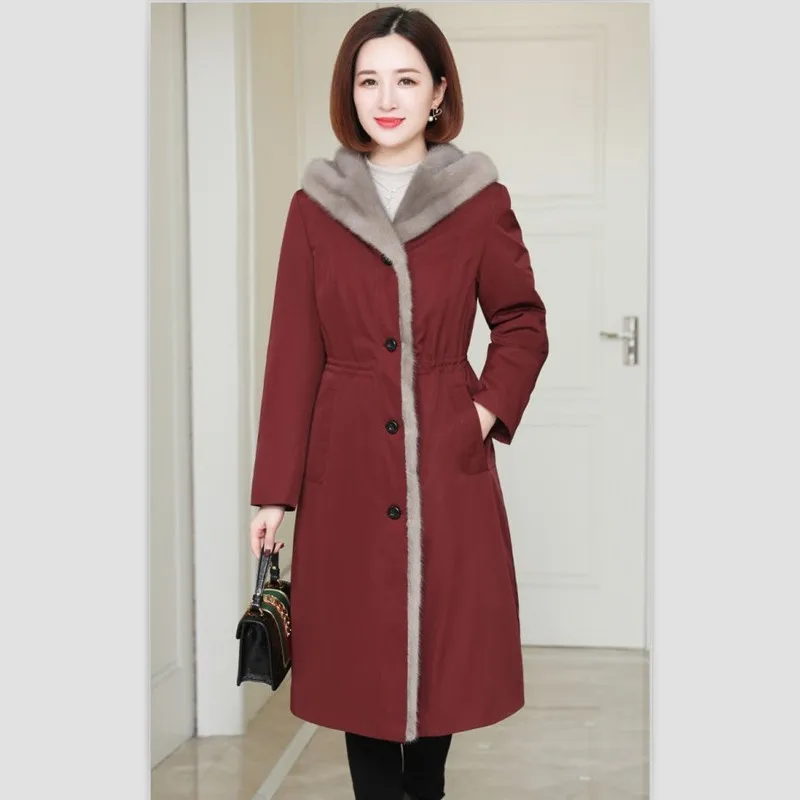 Парка из натурального меха кролика шуба норки Меховая куртка женские пальто