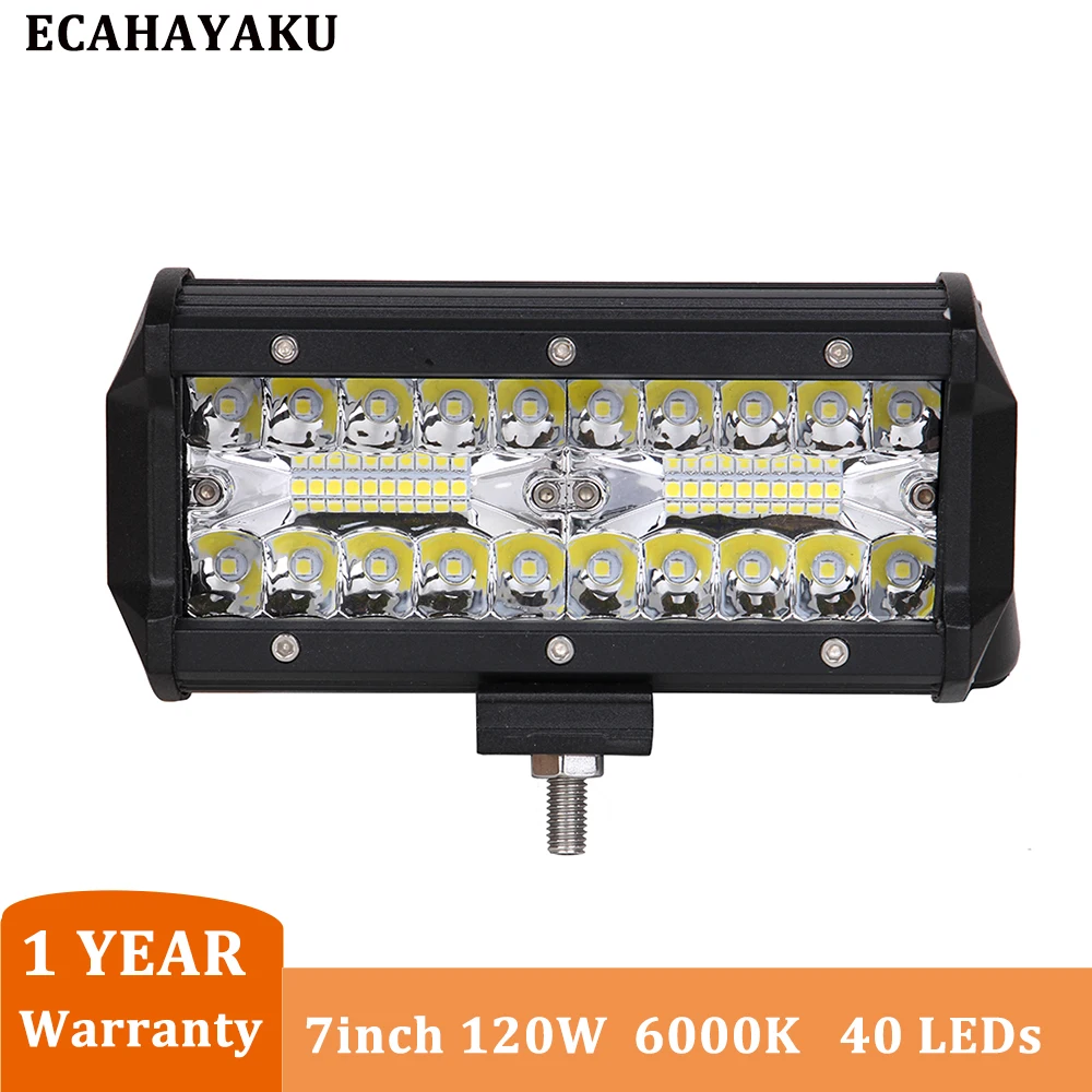 

ECAHAYAKU 2PCS 7 inch Tri-row Led Light Bar 120W Combo Beam 6000K IP68 for SUV ATV Jeep Tractor Trailer Pickup Trucks Boats Lamp