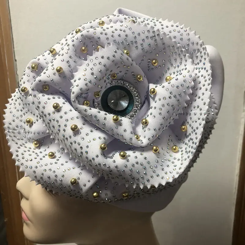 Нигерийская Кружевная повязка на голову Aso OKE Gele уже сделана Auto Gele Aso Ebi повязка на голову в африканском стиле тюрбан Кепка с красочными Beads-AC30 - Цвет: No17 1piece