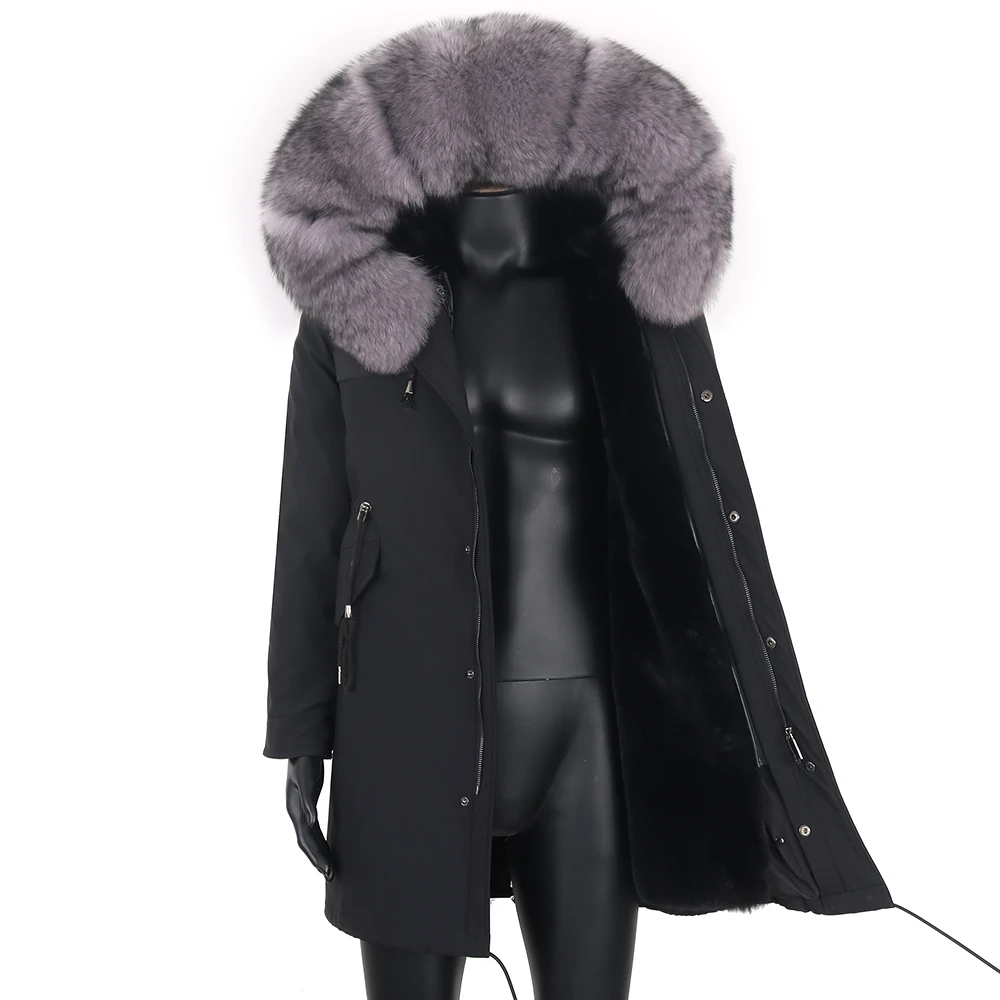 

New Winter Man Long Female Jacket Fox Fur Coat Thick Parka Coat Removable Natural Raccoon Lining Real Big Fur Collar Fashion