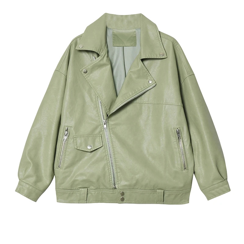 Ly Varey Lin Женская свободная куртка из мягкой искусственной кожи Осеннее байкерское