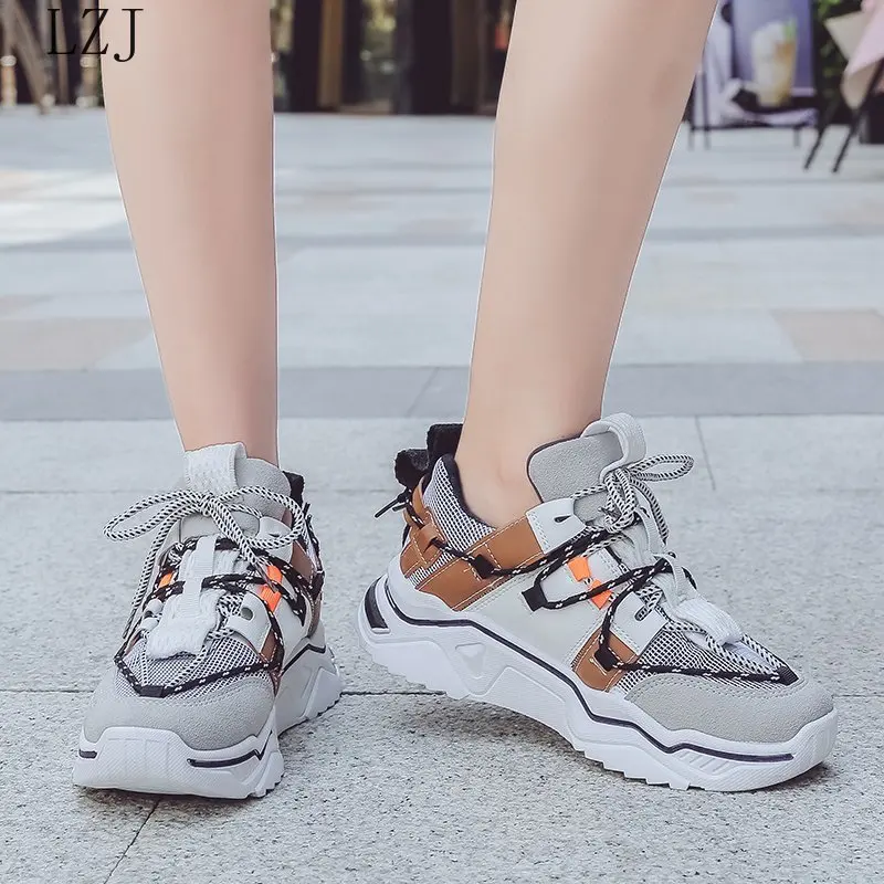 

New Casual Vulcanize Shoes Women Platform Chunky Sneakers Lace-up Luxury Designer Female Fashion Sneakers 2021 Zapatillas Mujer