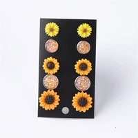 5 pairs set fashion metal gypsophila stud earrings sets bright sunflower flower acrylic earrings for women cute girl jewelry