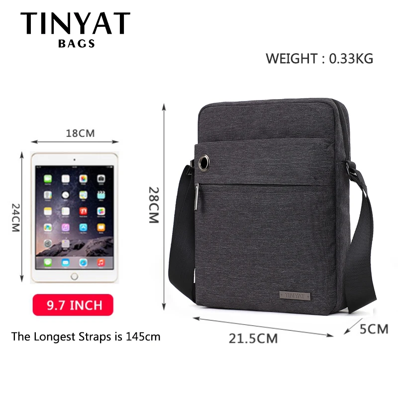Мужская сумка-мессенджер TINYAT повседневная холщовая сумка через плечо для
