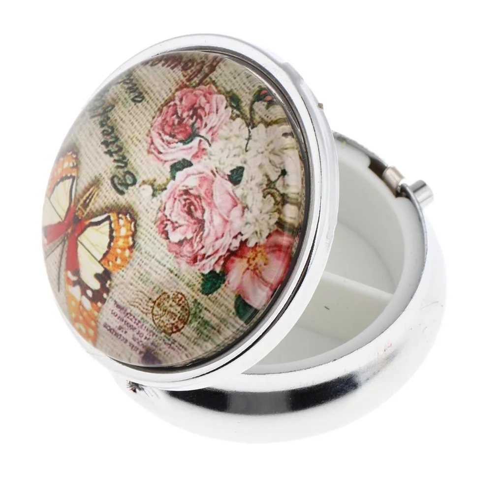 Круглый цветочный чехол для хранения таблеток портативная коробка макияжа Тени