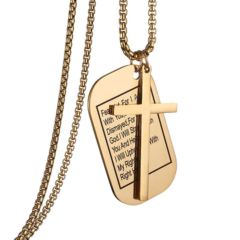 Military Style Dog Tags Cross Pendant Necklace Christian Lord's Prayer Bible Verse For Men Women Stainless Steel Charm Choker |