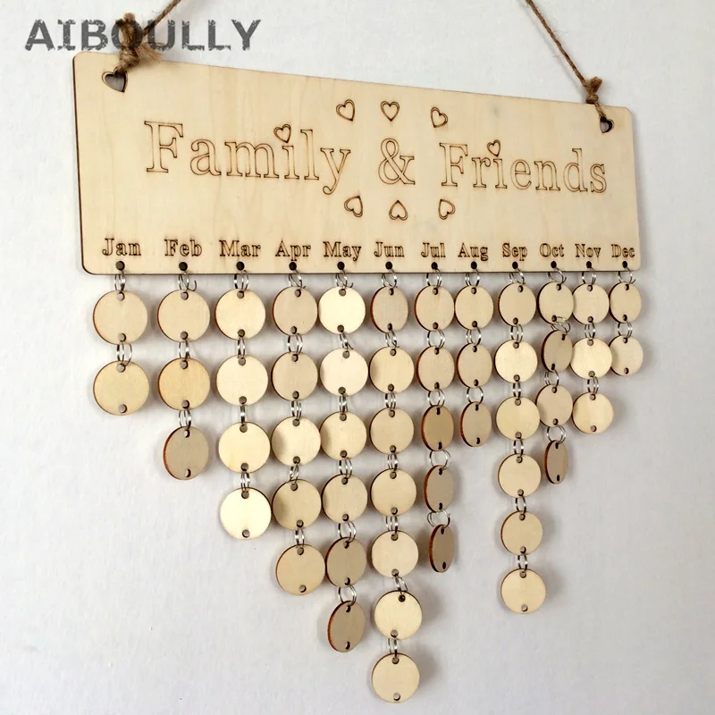 

Wooden DIY Anniversary Calendar Board Family and Friend Brithday Calendar Sign Special Dates Planner Board Hanging Decoration