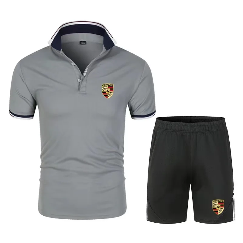 

2021 summer new fashion quick-drying POLO shirt + shorts sports suit men's shorts suit
