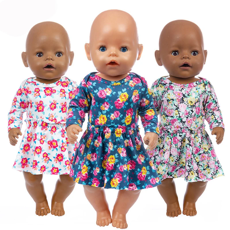 

Платье с длинным рукавом и цветными цветами подходит для 18-дюймовых американских кукол и 43 см Одежда для новорожденных