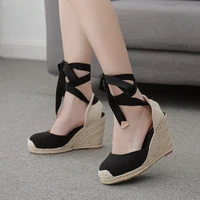 kcenid ankle strap wedges shoes for womens espadrille summer sandals comfortable heel ladies bohemia shoes hemp canvas pumps