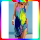 Женское пляжное платье на бретельках, с цветным принтом, без рукавов