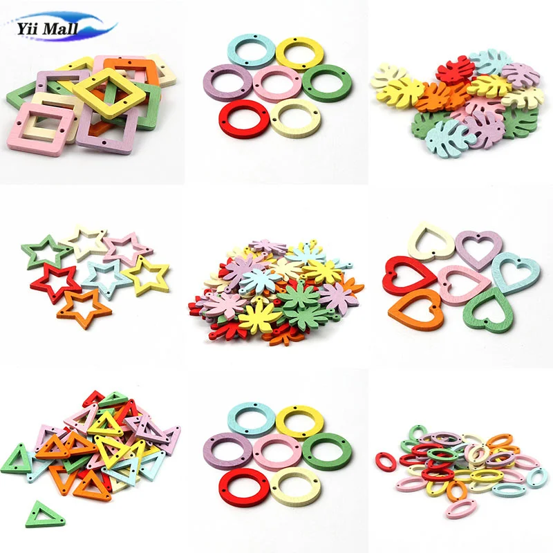 

30pcs/lot Mixed Color Heart/Round/Square/Star/Leaf/ Wooden Pendant For Jewelry Making DIY Earring Accessories Pendant Decoration