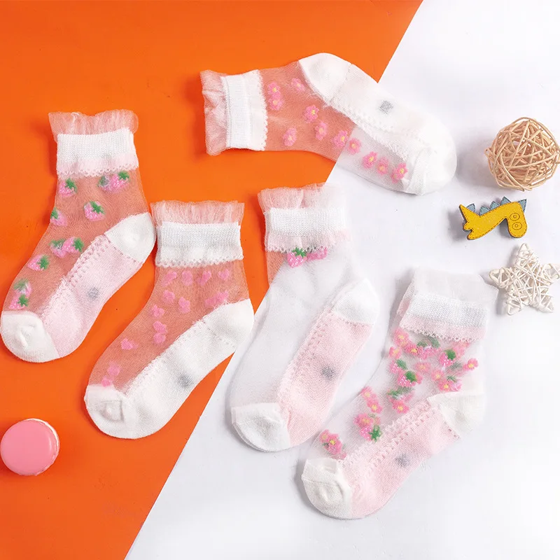

5 Pairs New Fashion Girls Socks Summer Breathable Children Short Ankle Socks For Kids Soft Cotton Lace Princess Mesh Socks