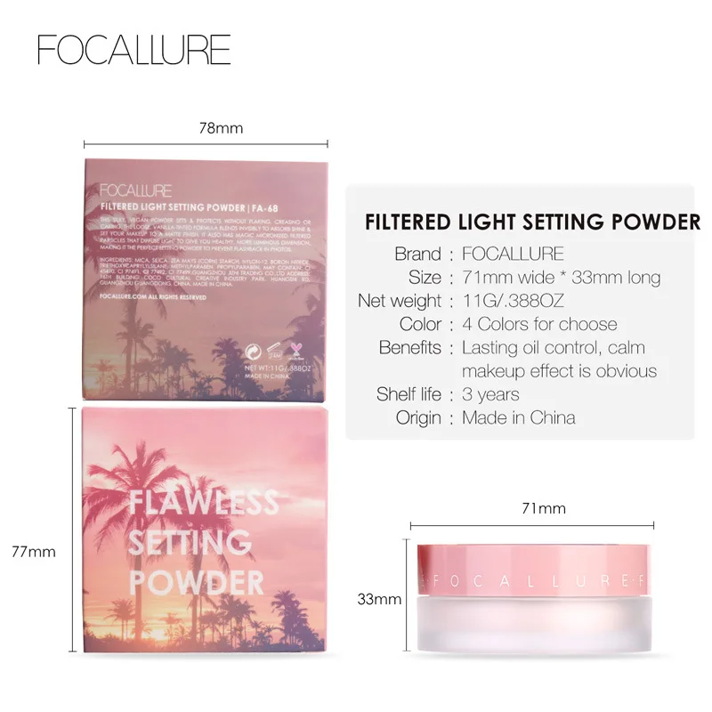 FOCALLURE Top Quality Loose Powder Translucent Light Smooth Setting Powder Waterproof Oil-control Velvety Face Make Up TSLM1 images - 6